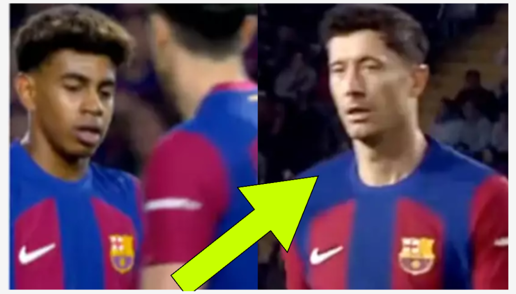 Robert Lewandowski appears to ignore Barcelona teammate Lamine Yamal