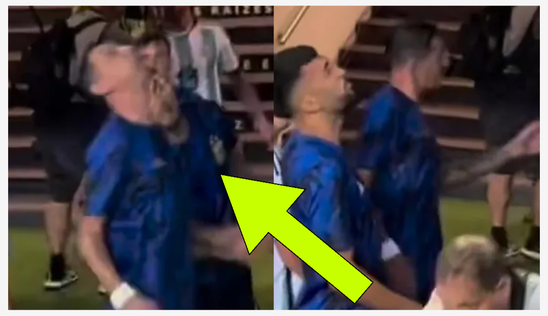 Di Maria looked to have spat at a Brazil fan in the stands after being showered by beer